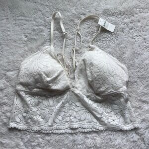 Aerie Womens Cream White Floral Lace Longline Bralette 069-1698-3358-125 Medium